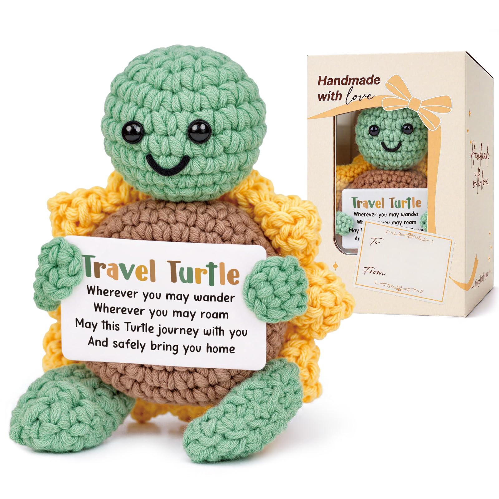 CheriGift Travel Gifts for Women Men, Handmade Crochet Travel Turtle, Passed Driving Test Gifts, New Driver & New Car Good Luck Charm, Holiday Hiking Campervan Presents for Travellers — image 1