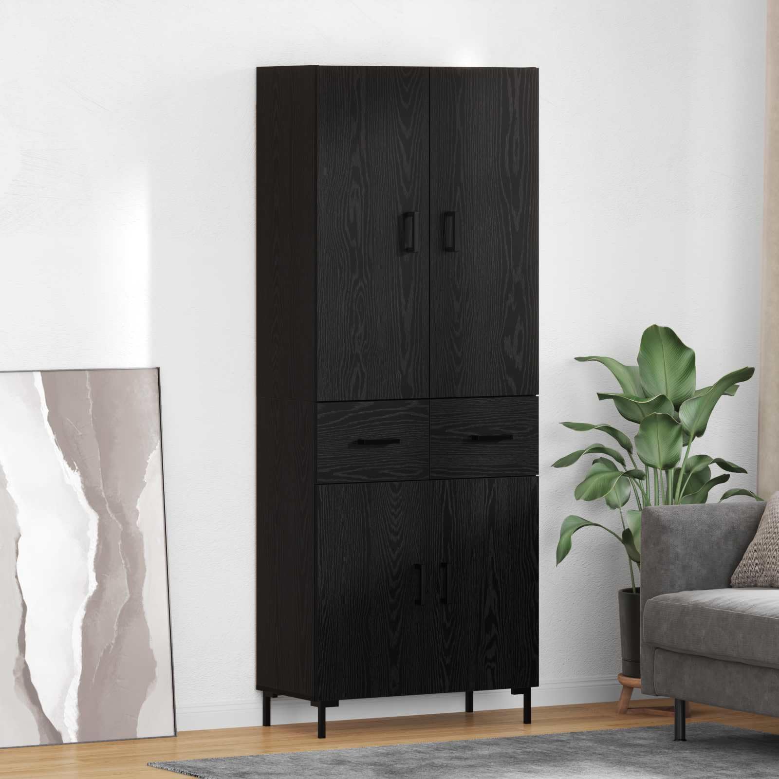 Armadietto alto di alta qualità, 69,5 x 34 x 180 cm, in legno, con cassetti, ante e ripiani, per soggiorno, sala da pranzo, corridoio, ufficio