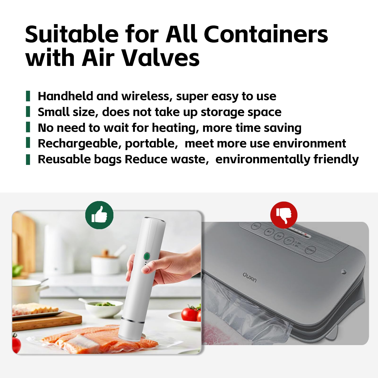 Máquina Selladora Al Vacío Compacta + 30 Bolsas Reutilizables - Para Conservar Alimentos Frescos