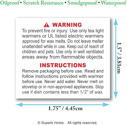 Miniatura 2 de Superb Home 1 rollo de 300 etiquetas impermeables de advertencia de cera derretida de 1.75 x 1.5 pulgadas, a prueba de arañazos, tamaño perfecto,
