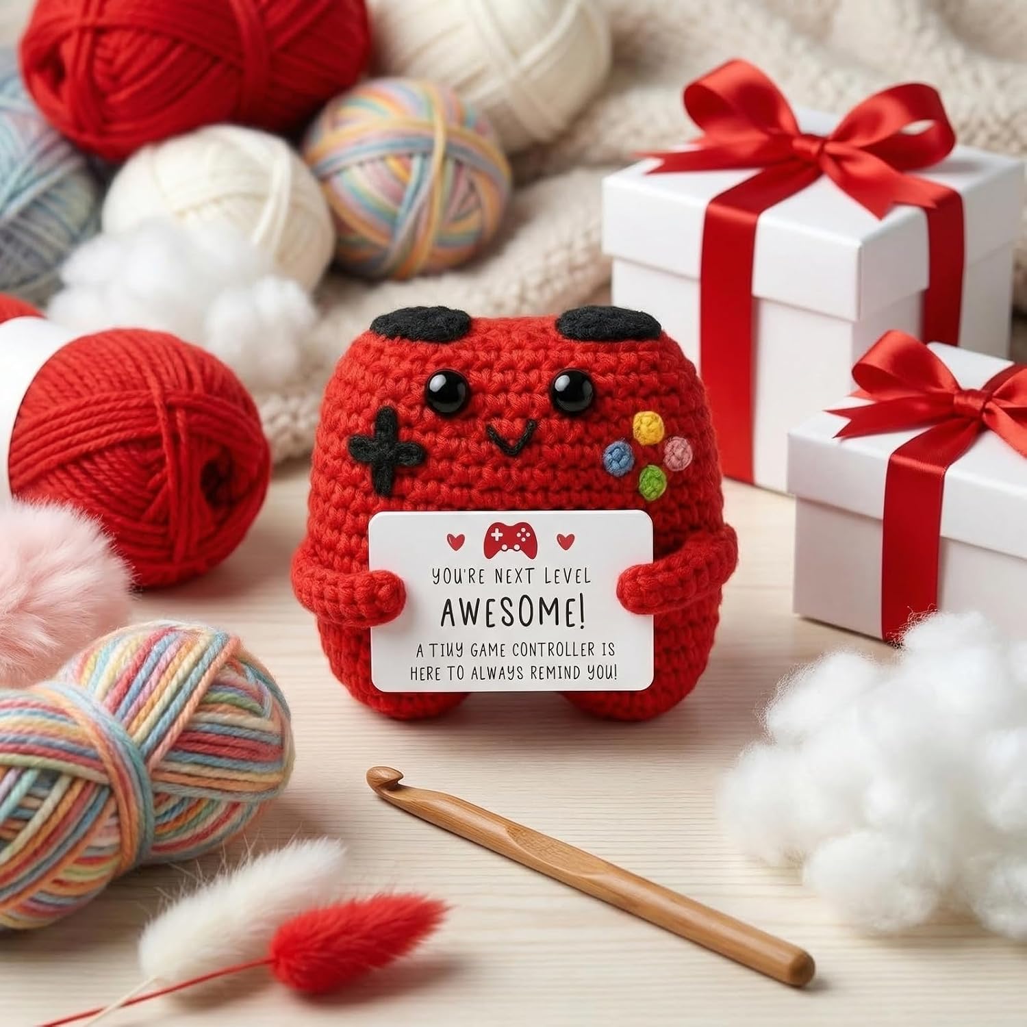 Awesome​ Crochet Game Controller Doll, Gamer Gifts​ for Men, Emotional Support​ Christmas Birthday​ Present, Positive Crochet​ Gaming Decor​ for Home Office