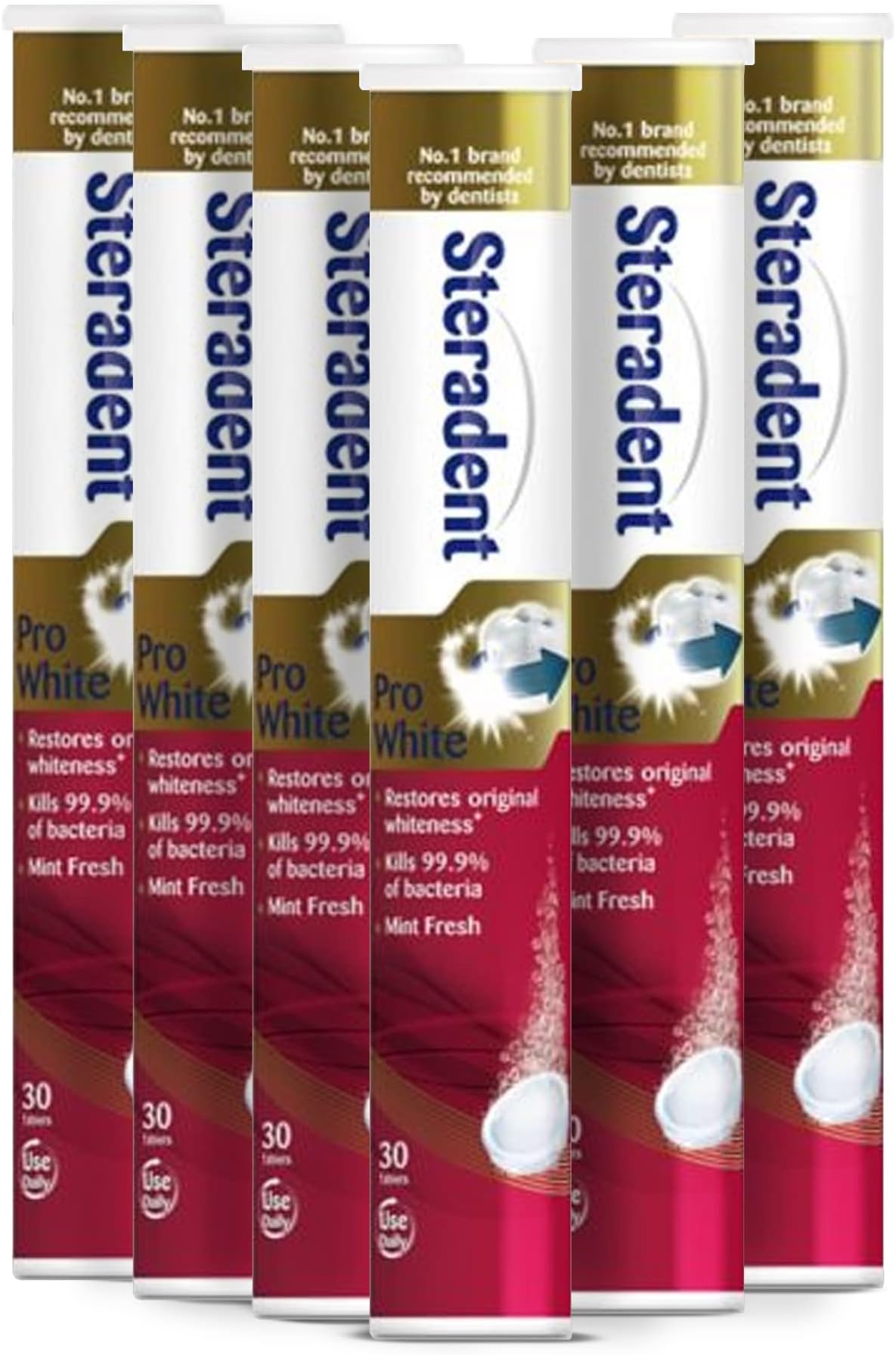 SIX PACKS of Pro White Denture Cleanser 30 Tablets by