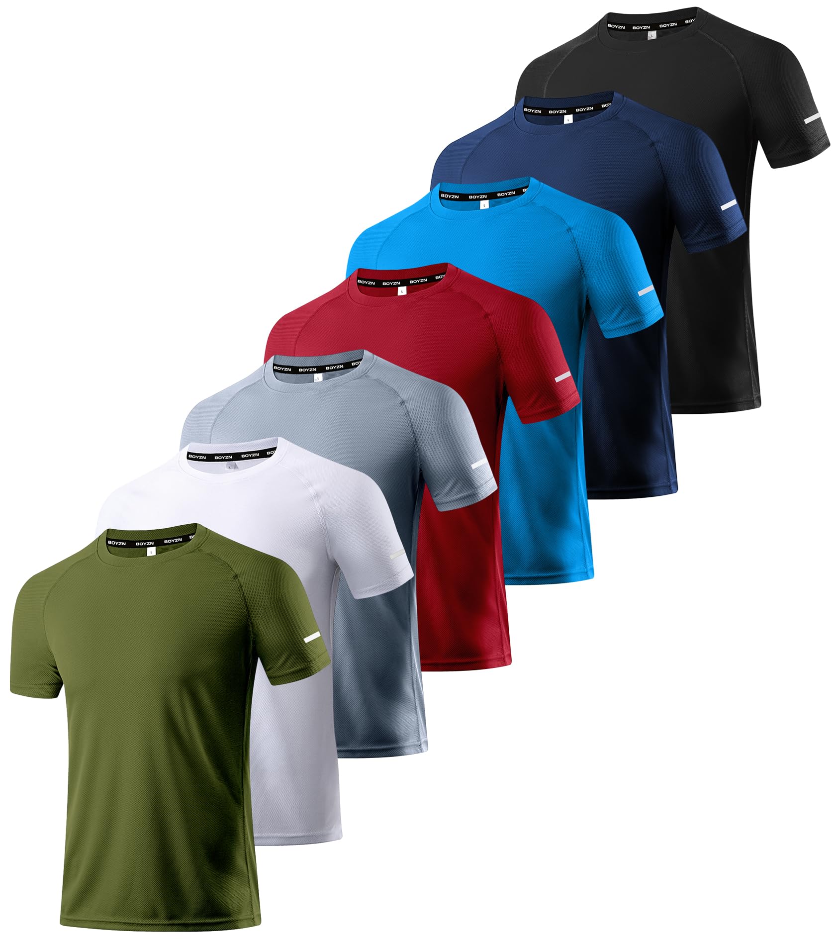 Boyzn Men’s Sports T-Shirts Pack of 1, 3 or 5, Short-Sleeved Functional Running Top, Quick-Drying, Breathable Sports Shirt, for Summer Fitness, Training, Hiking, Running, Workout, Bodybuilding