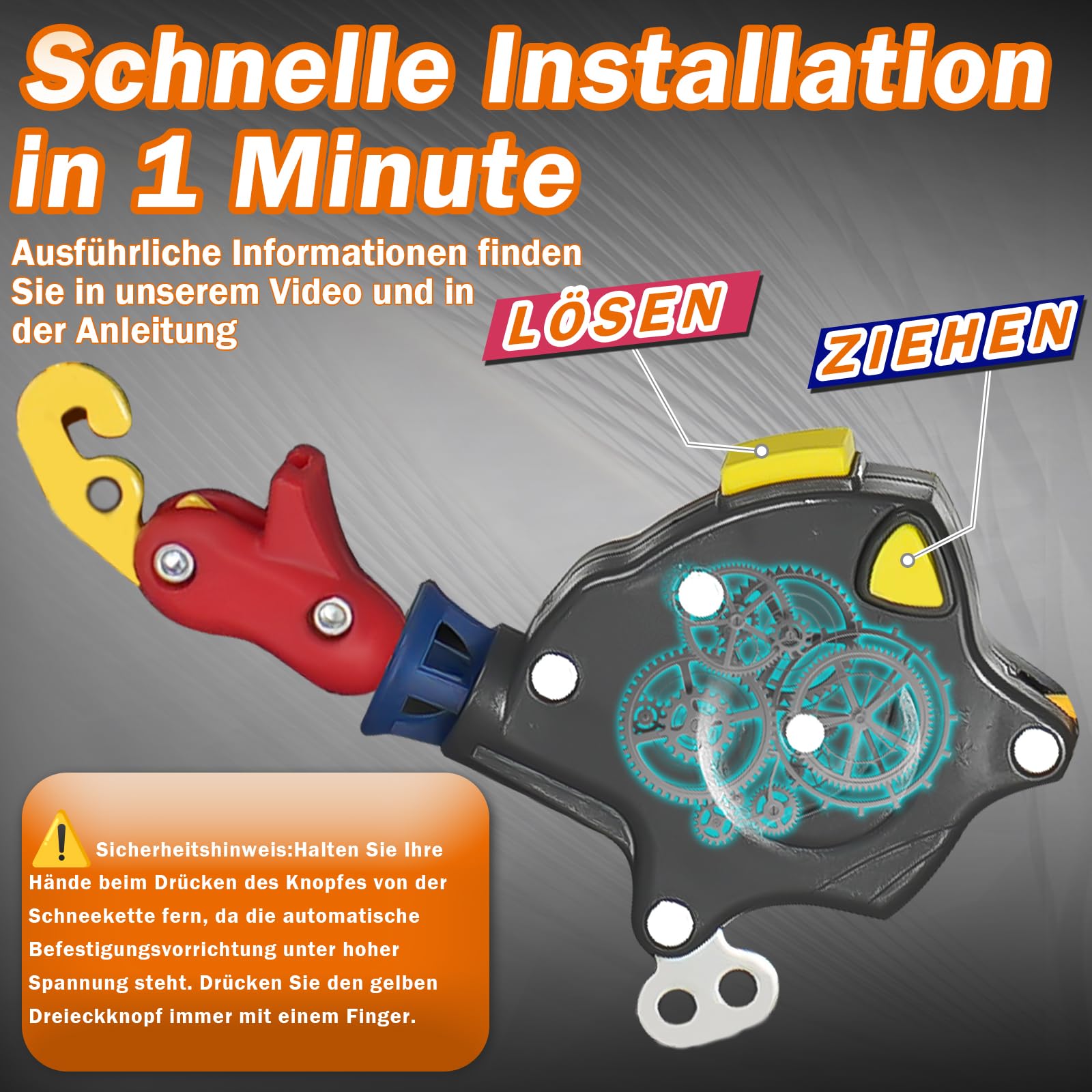 Schneeketten Auto-Fixierung 1‑Min Schnellmontage Leichte Installation Reifenketten, Tragbar Wiederverwendbar Universelle Notfall-Reifentraktionskette für PKW, Pickup-Trucks und SUV – 2er‑Set(HKN-100)
