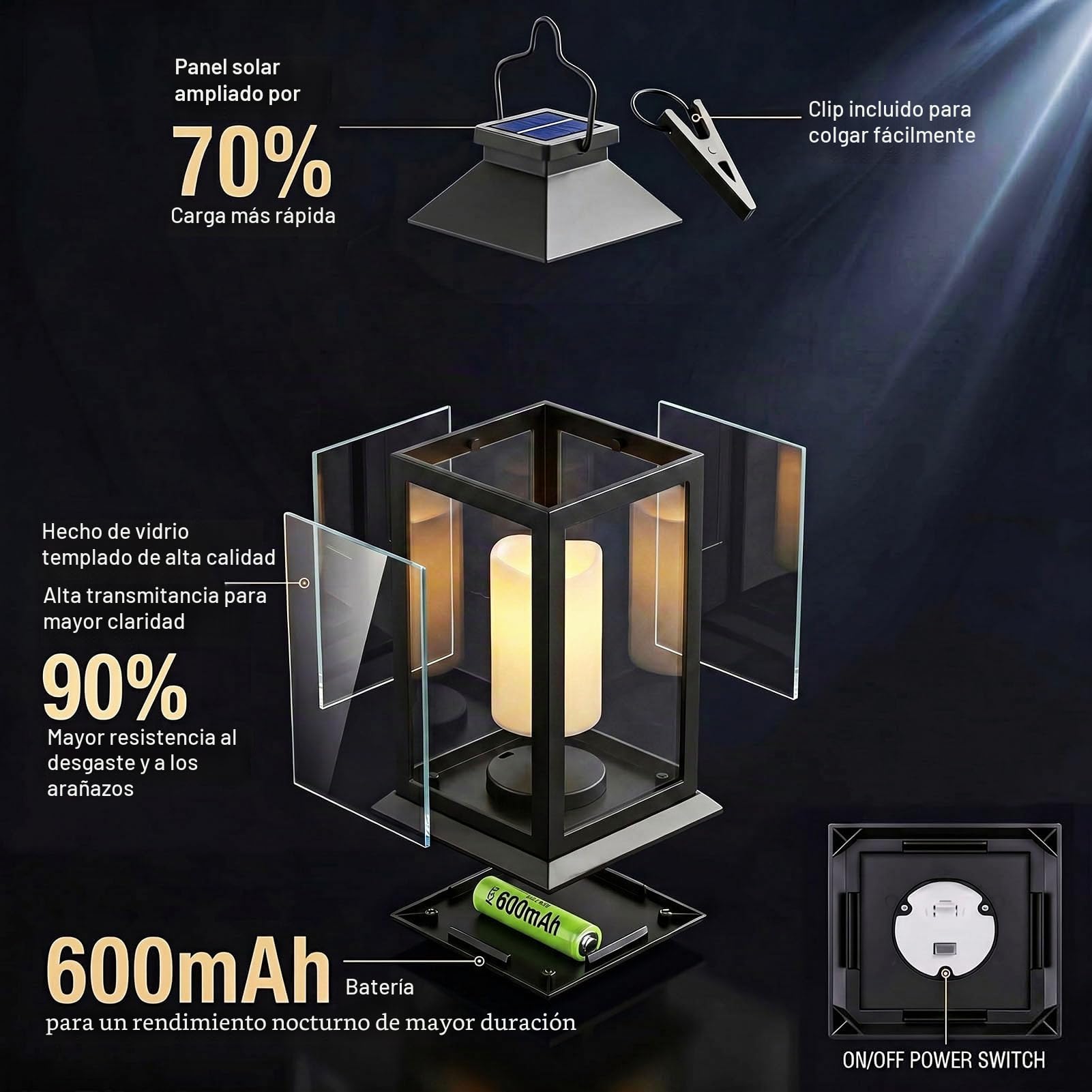 Cozymeow Farolillos Solares Exterior 2 Piezas Lampara Solar Exterior Jardin | Vela Parpadeante, Impermeable Decoración Terraza, Farol Solar para Jardin Mesa Terraza Valla Tumba y Regalos, Negro