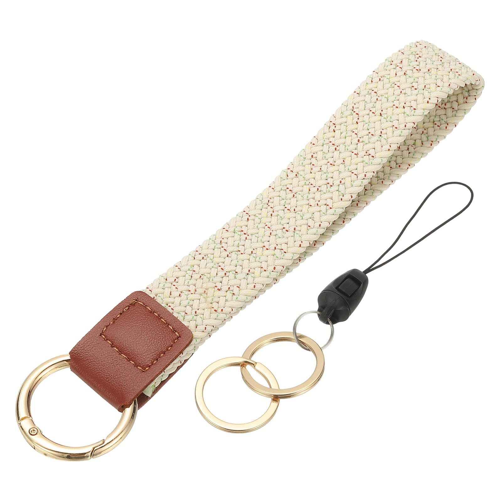 PATIKIL Keychain Wristlet, Cute Keychain Stretchy Woven Wrist Lanyard Strap Key Ring Car Keys Chain Accessories Hooks for Women Men Wallet ID Badges Card, White with Colorful Dots