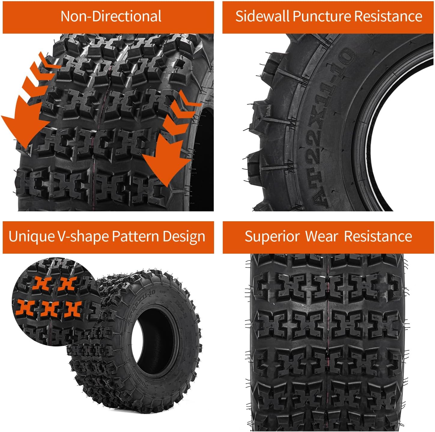 FORERUNNER Sport ATV Tires 21x7-10 & 22X11-10 6PR ATV UTV Go Kart All-Terrain Off-Road Tire Tubeless (Pack of 4)