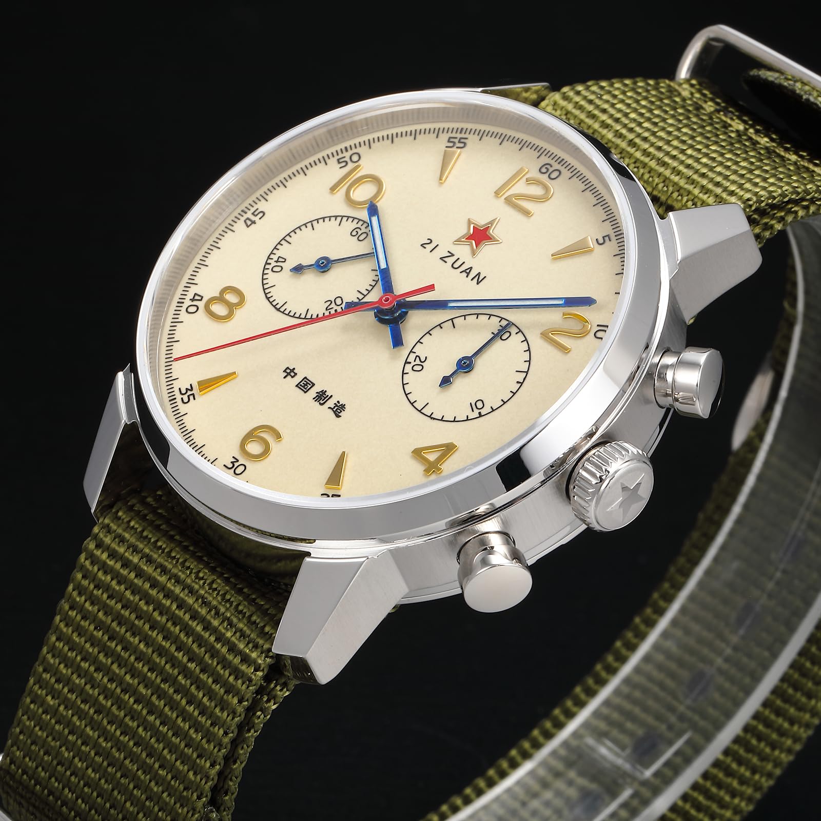 TOPHILL Classic Vintage 1963 40 mm Mechanische Herren-Fliegeruhr Chronograph mit Handaufzug, Kaliber ST1901 Seagull, Saphirglas, Gehäuse aus Edelstahl
