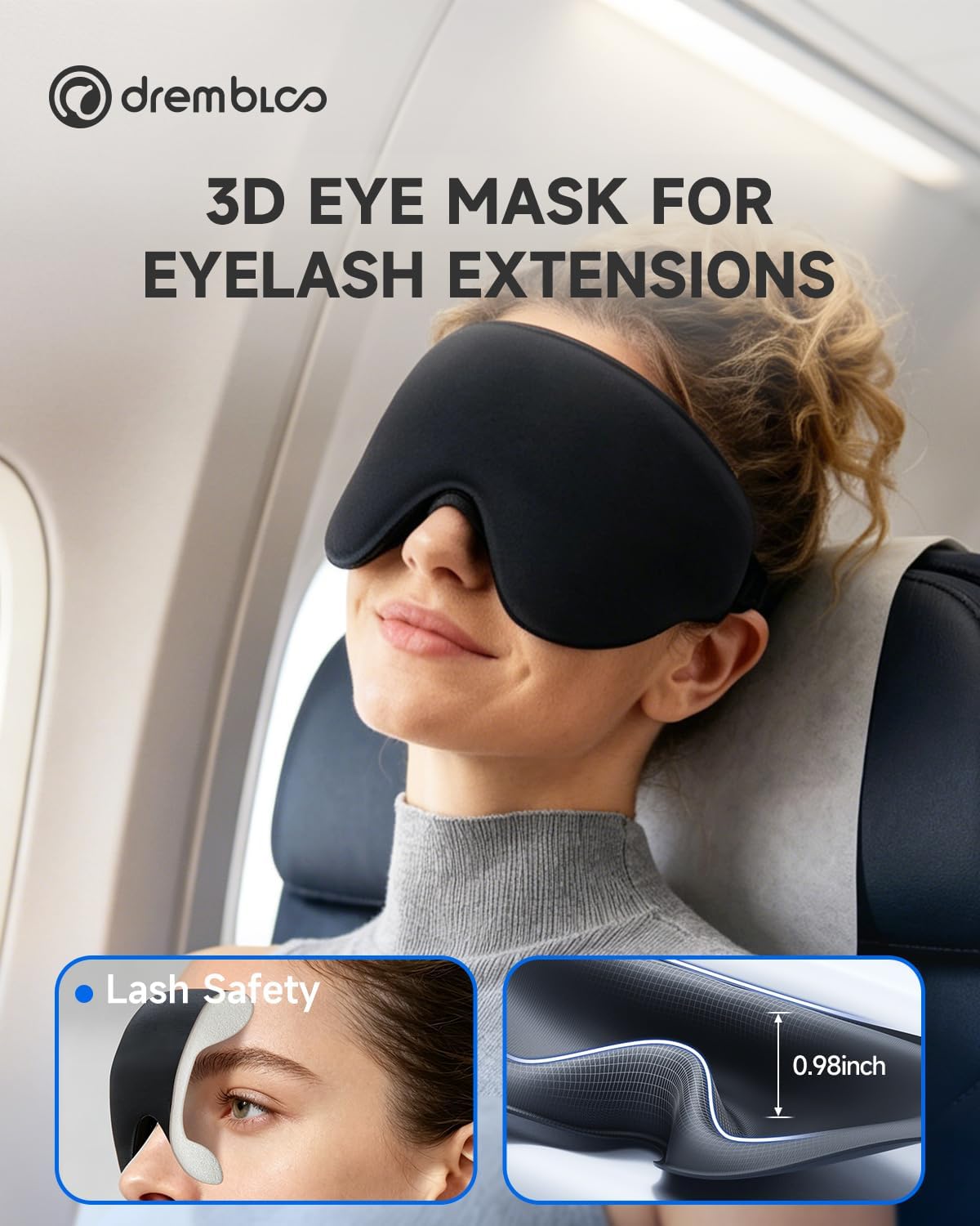 Sleep Mask with 3D Contoured Memory Foam, Zero Light Leakage Nose Bridge, Breathable Eye Cover for Side Sleepers, Travel, Office Nap & Insomnia Relief，Black