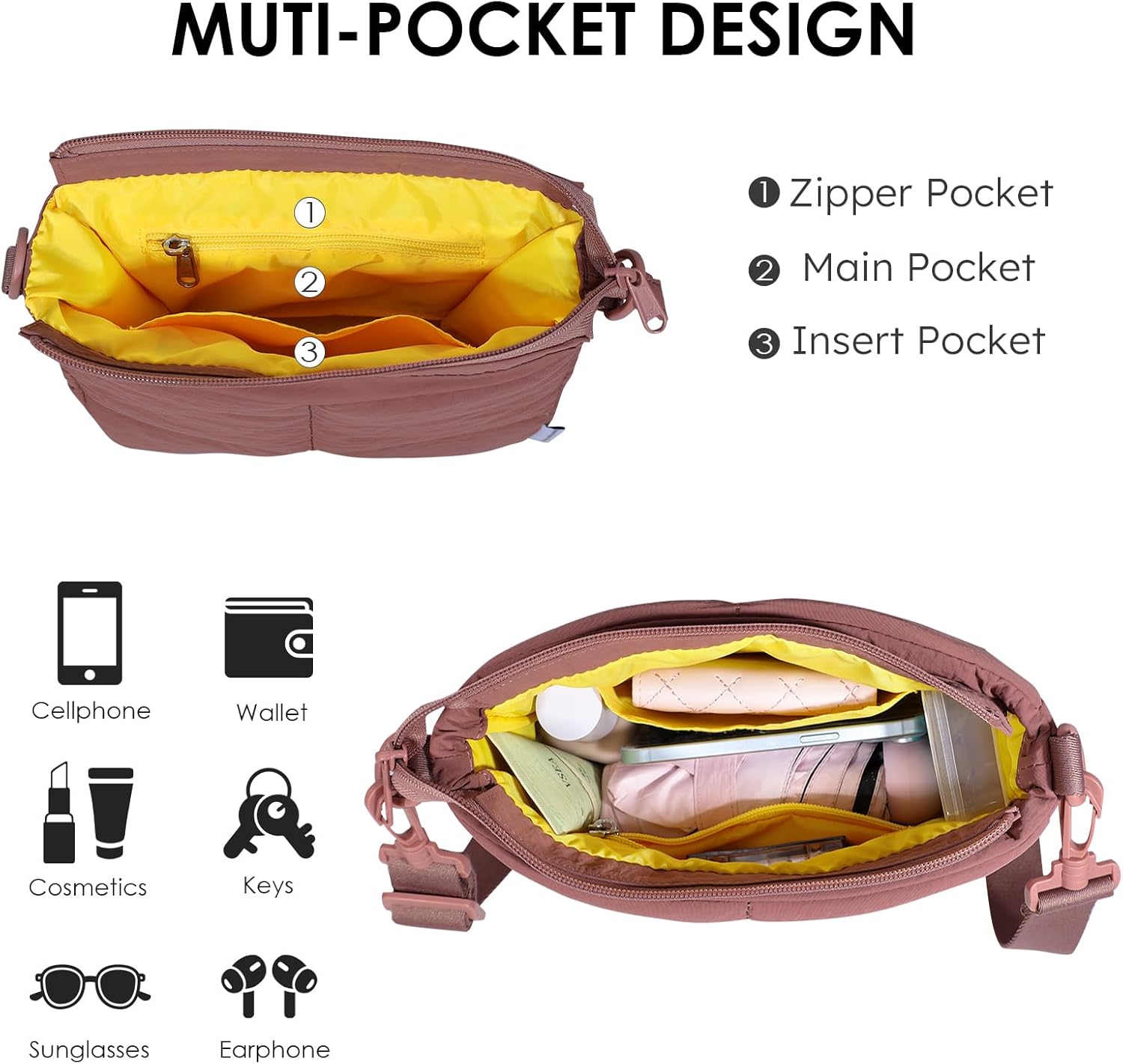 NOL Trendy Lightweight Small Quilted Puffy Crossbody Bag for Women, Waterproof, Removable Strap for Travel, Work & Shopping - Image 3