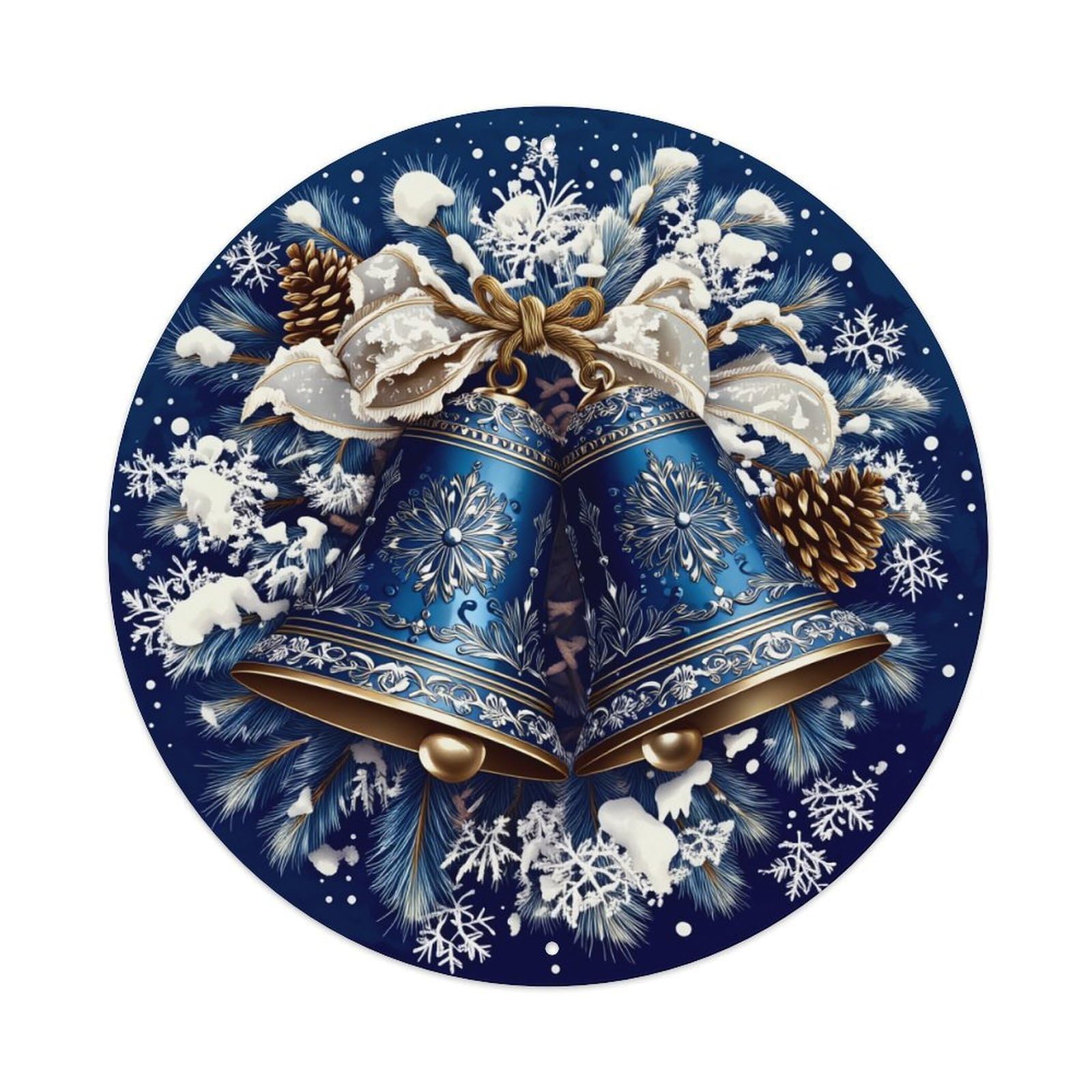 Blue Bell Snowflake Pinecone Bow Round Tin Sign Vintage Metal Poster, Home Bar Garage Man Cave Cafe Indoor & Outdoor Wall Decoration 8x8Inches