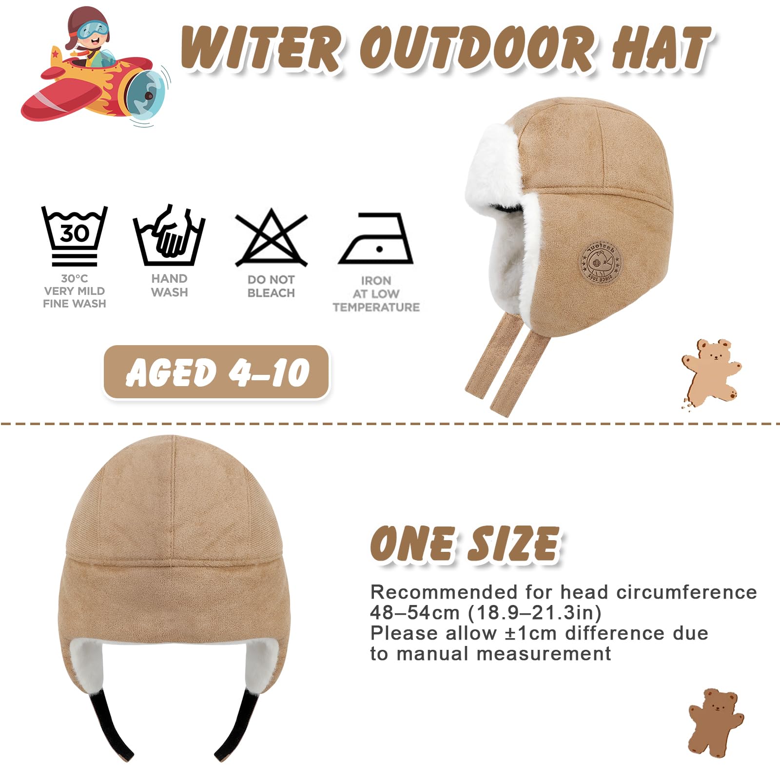 Gorro de invierno for niños con orejeras - aviador térmico ante sintético