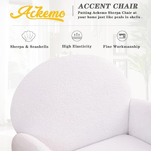 Miniatura 4 de Silla decorativa de tela Boucle de gran tamaño con brazos, silla de peluche peluda de sherpa con respaldo alto y patas de madera para capacidad de