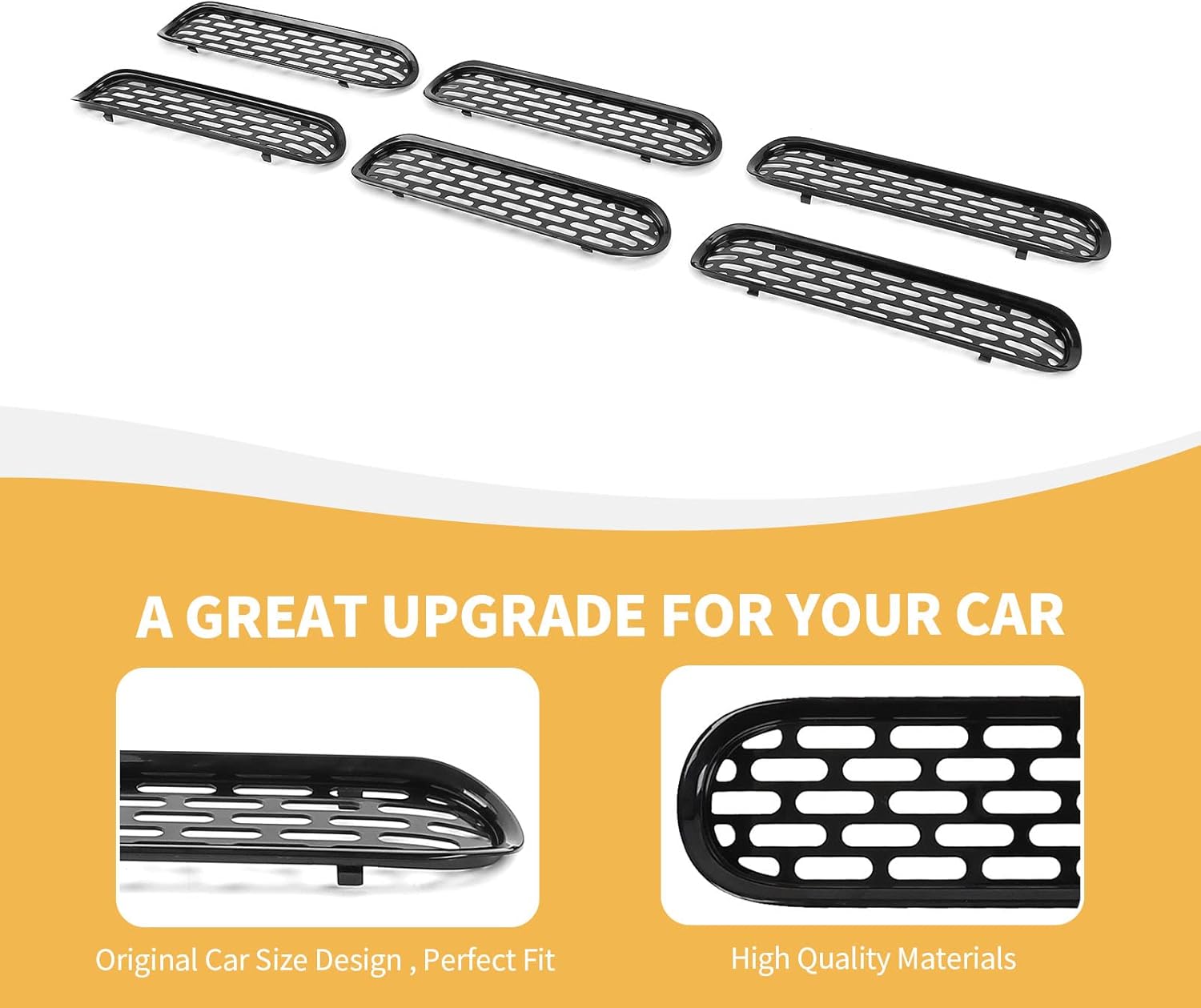 for Bronco Mesh Grill Inserts, 6PCS Front Grille Guard Cover Clip-on Compatible with 2021-2024 Ford Bronco Exterior Accessories, Black