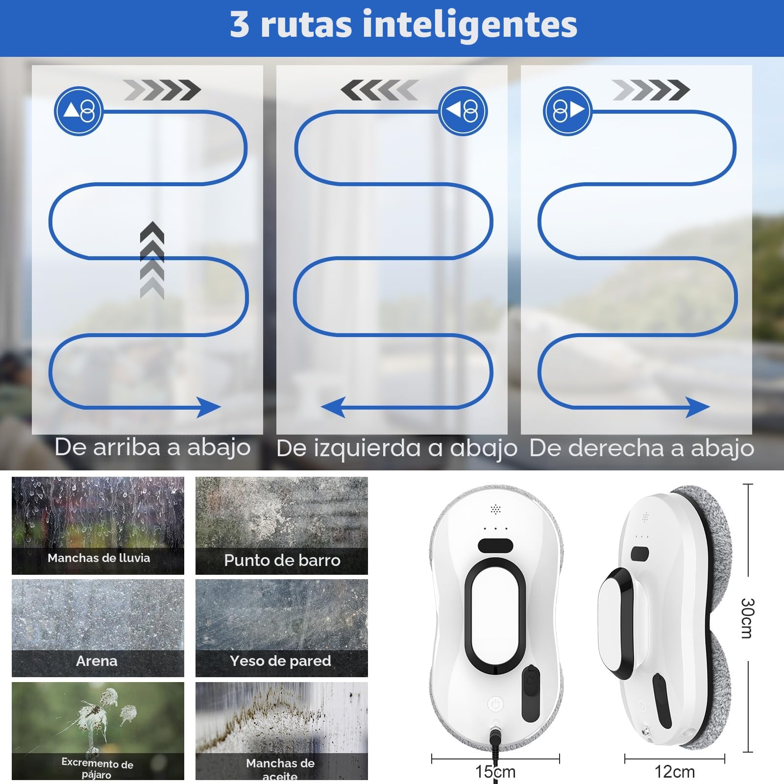 Robot Limpiacristales, Limpia Cristales Robot 5600 Pa con Navegación Inteligente, Mando a Distancia y Sistema Anticaída, Paño de Limpieza, para Todas Las Superficies Lisas