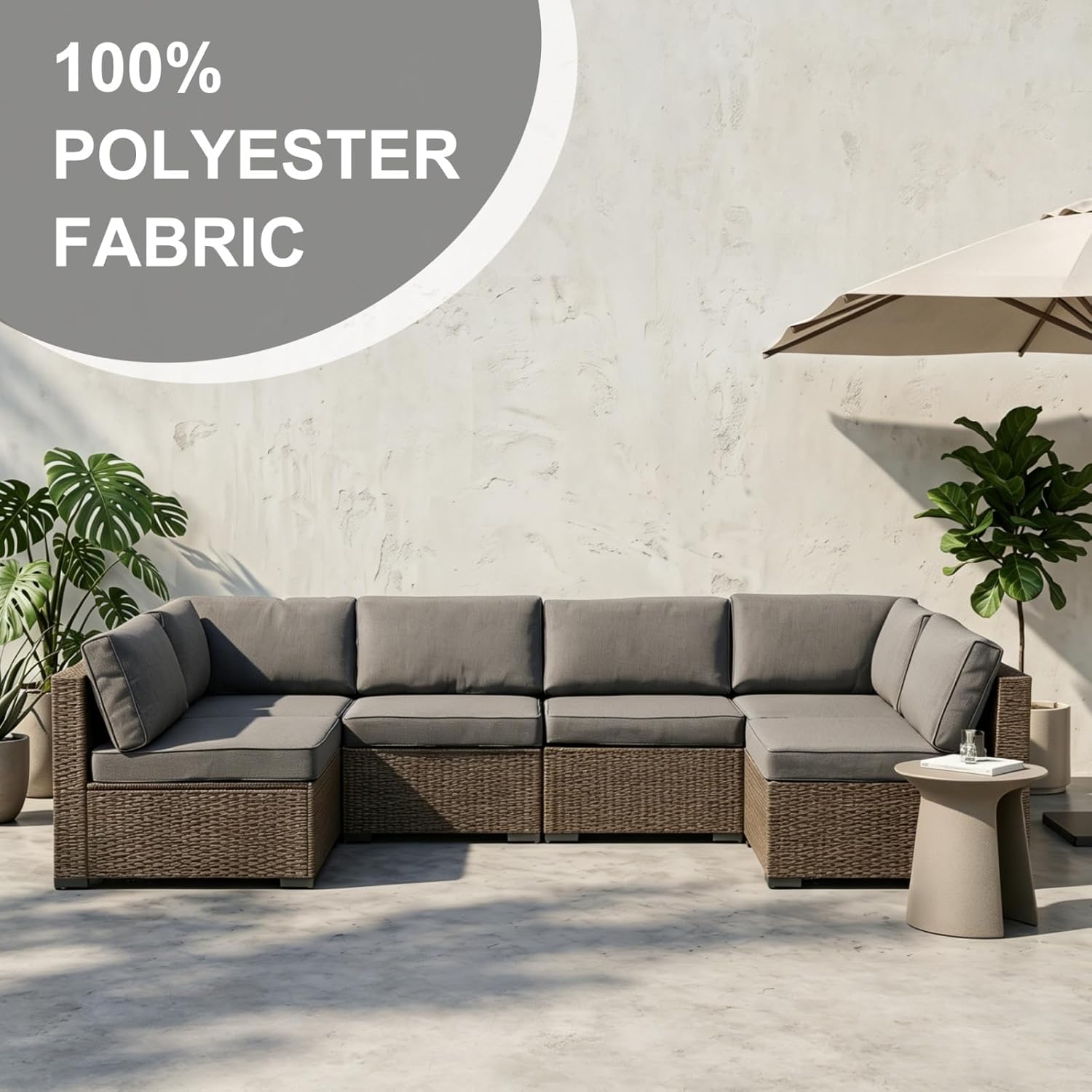 KINTNESS Cushion Covers Replacement for 7pcs Outdoor Sectional Rattan Sofa Set - 14 Pcs Waterproof Patio Cushion Slipcovers with Zipper (Dark Grey) …