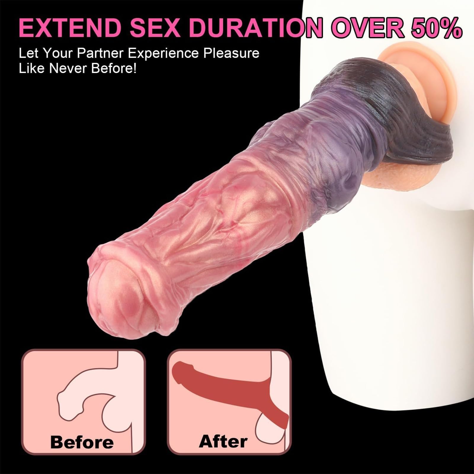 Fantasy Monster Cock Sleeve - Estensore del pene, Manica del pene di cavallo con anello, Estensione in silicone morbido, Ritardo dell'eiaculazione Giocattolo sesso anale punto G for uomini e coppie(M)