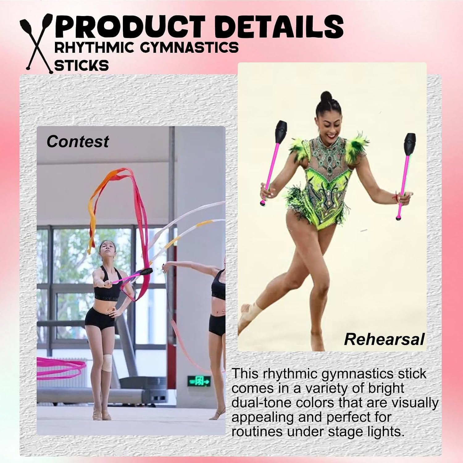 2 Pack Rhythmic Gymnastics Stick, Club for Rhythmic Gymnastics, Suitable for Performance, 35cm Length
