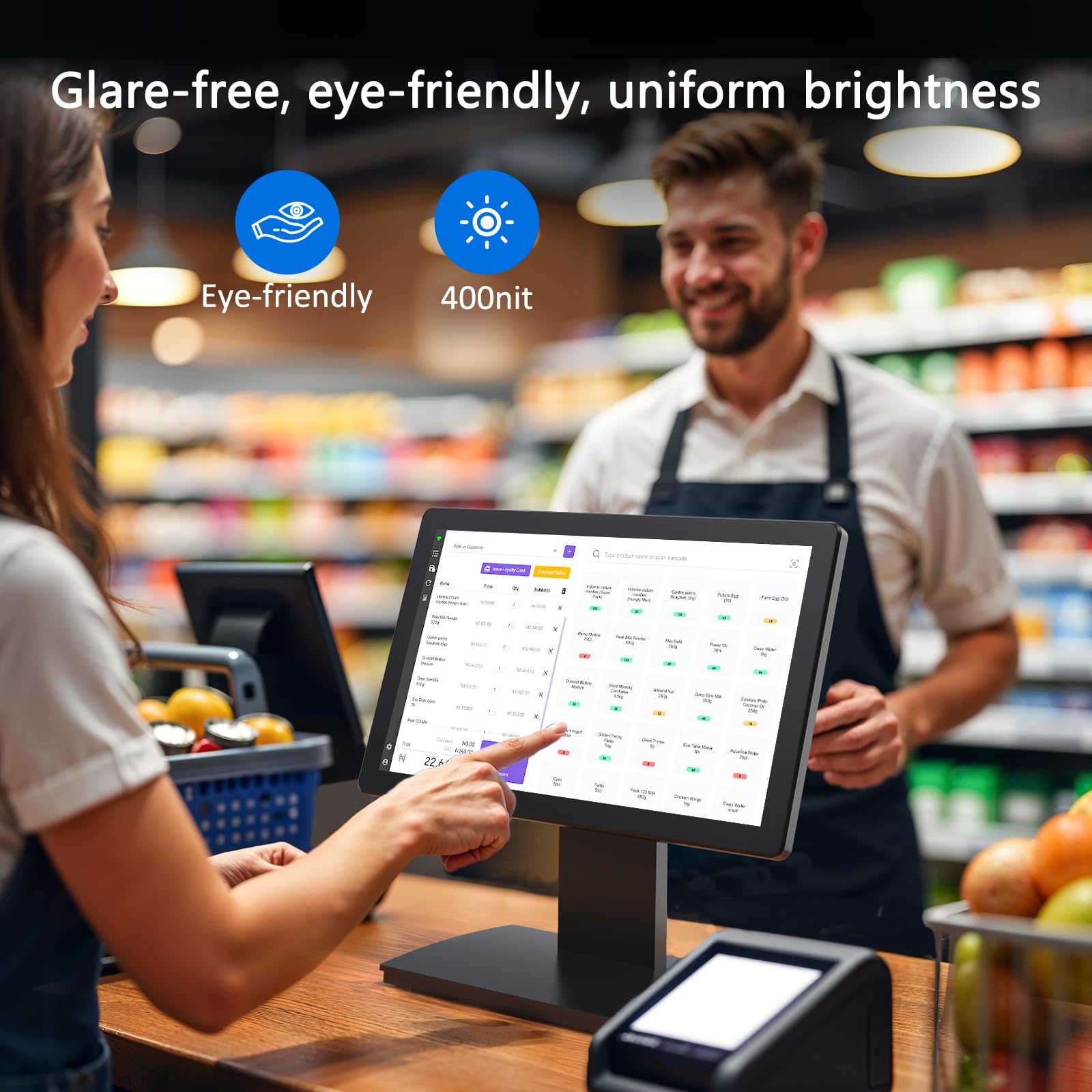 Monitor POS con Pantalla táctil de 15.6 Pulgadas, Pantalla IPS FHD de 1920 × 1080, táctil capacitiva de 10 Puntos, con Entrada HDMI/VGA, Soporte de Metal Resistente para Restaurante, Bar