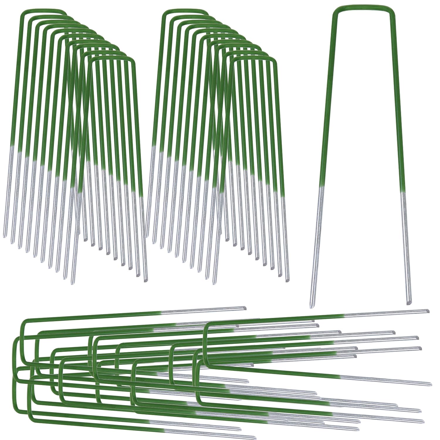 LOSYHU 100Pcs U Shaped Artificial Grass Pegs, 6" Metal Pegs Staples Weed Garden Bevelled, U Shaped Fabric Securing Pins Galvanised Garden Lawn Pins For Chicken Wire Fence Weed Fabri