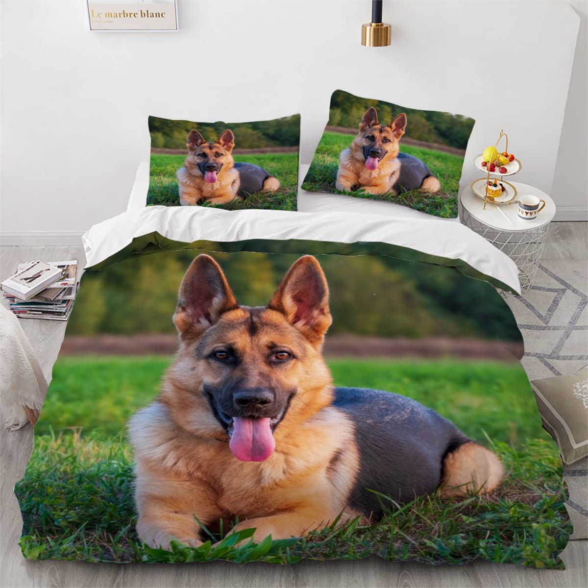 Set di biancheria da letto per cani in 3D con pastore tedesco, per bambini, ragazzi, ragazze, safari, animali selvatici, copriletto per cani, 2 pezzi singolo