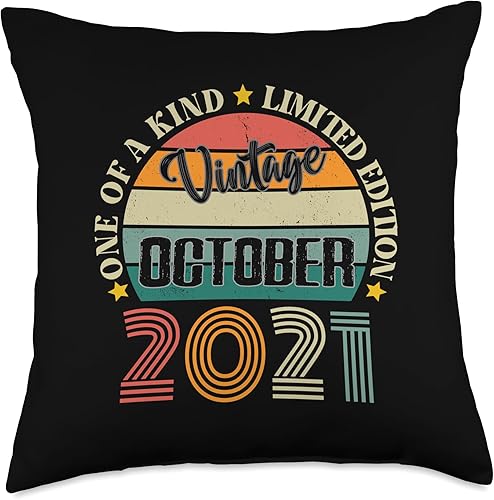 Vintage Birthday Retro Limited Edition Retro Gifts 3 Year Old Vintage October 2021 3rd Birthday Retro Throw Pillow, 18x18, Multicolor