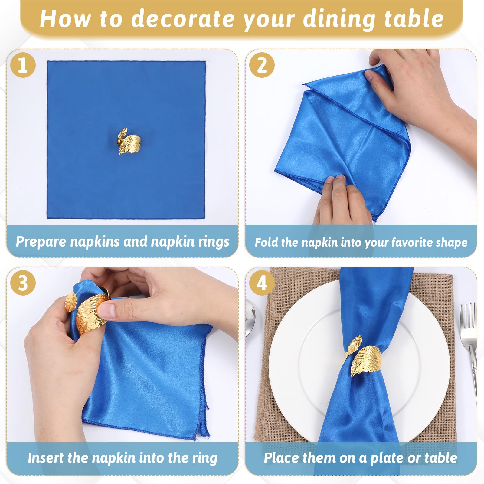 Lot de 100 ronds de serviette dorés en forme de feuille métallique pour mariages, fêtes, salle à manger et décoration de table de vacances