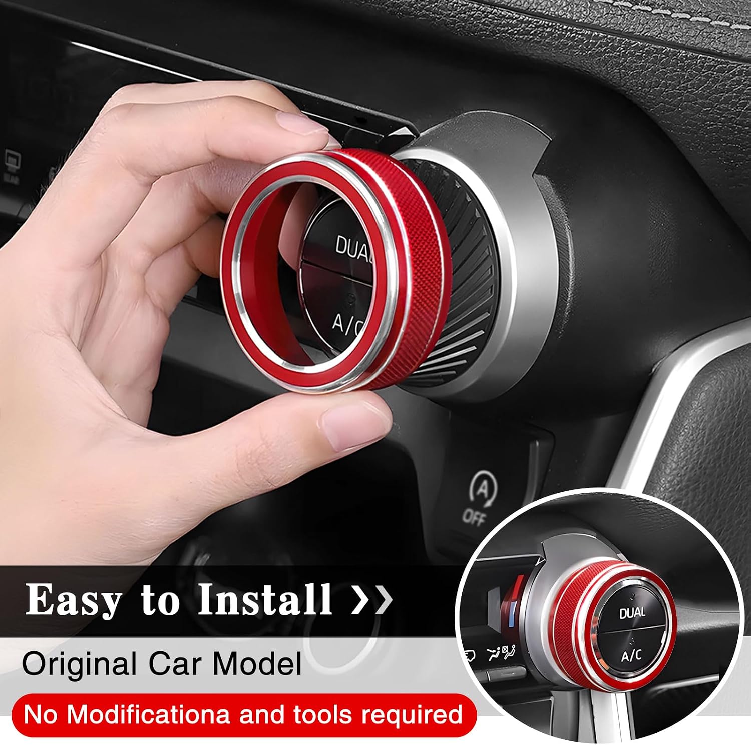 For Toyota RAV4 2019-2025 Accessories, Auto AC Climate Control Knob Covers,Push Start Button Covers for RAV4 Interior,Aluminum Alloy,4Pcs/Kit (Red)