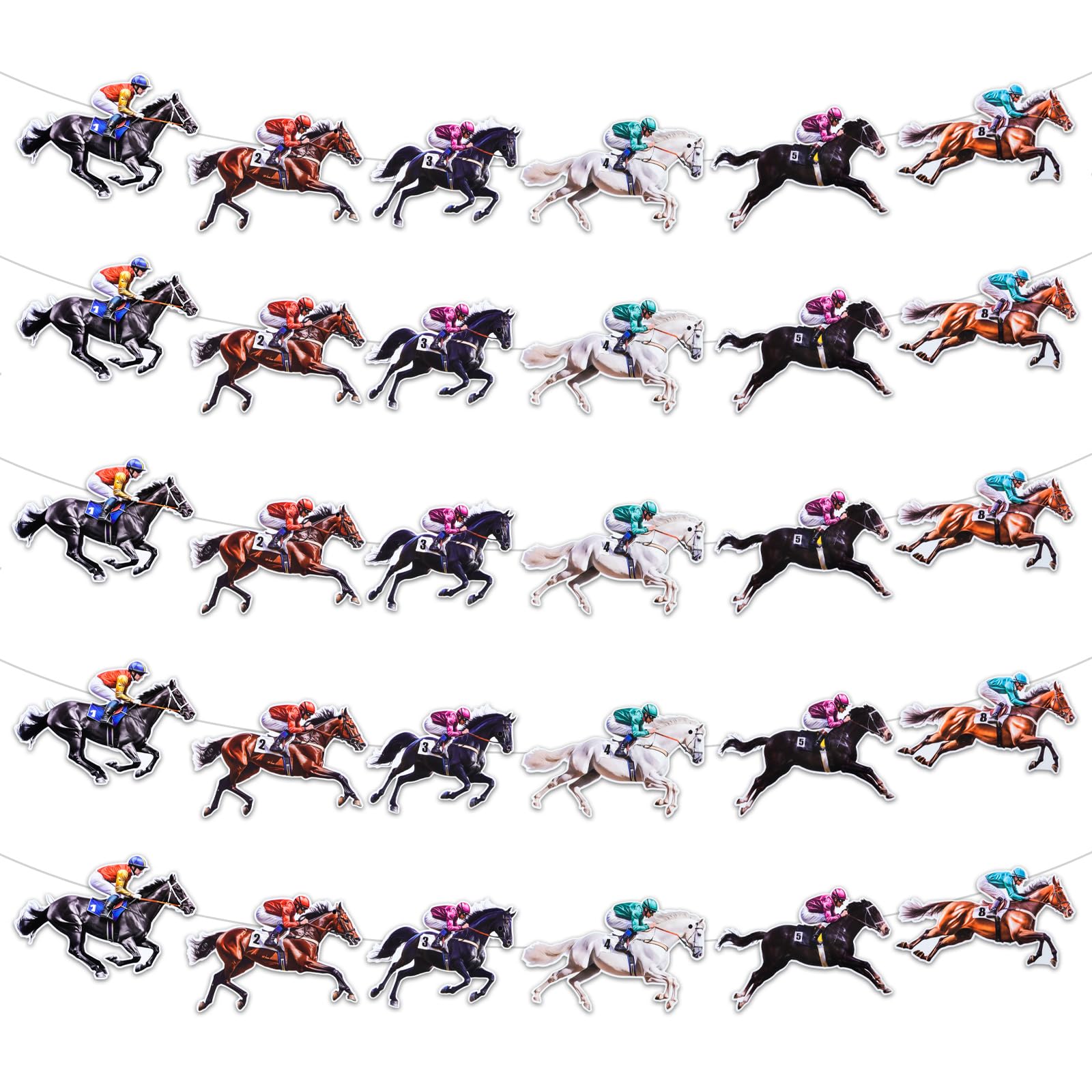 5PCS Horse Racing Bunting Banner Decorations,Horse & Jockey Garland for Ascot, Derby Day, Horse Race Party Decorations, Western Cowboy Horse Racing Game Party Supplies