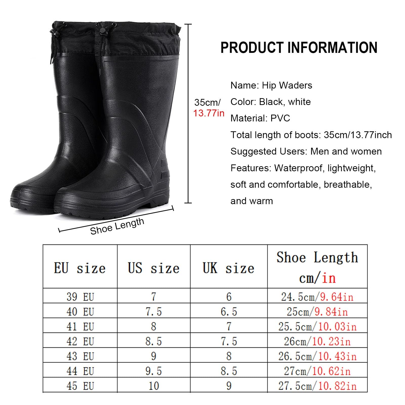 Wodery biodrowe Lekkie, ciepłe wodery biodrowe dla mężczyzn, wygodne buty wędkarskie, wysokie buty z PVC do polowania i brodzenia