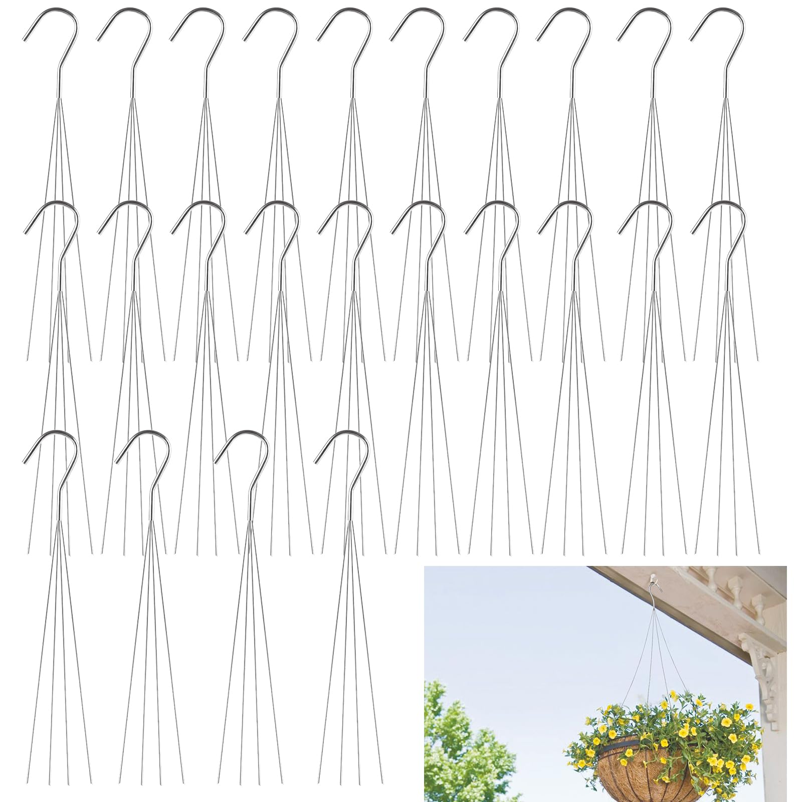 Paniers suspendus de terrasse magnifiés par nos crochets en acier à 4 fils durables