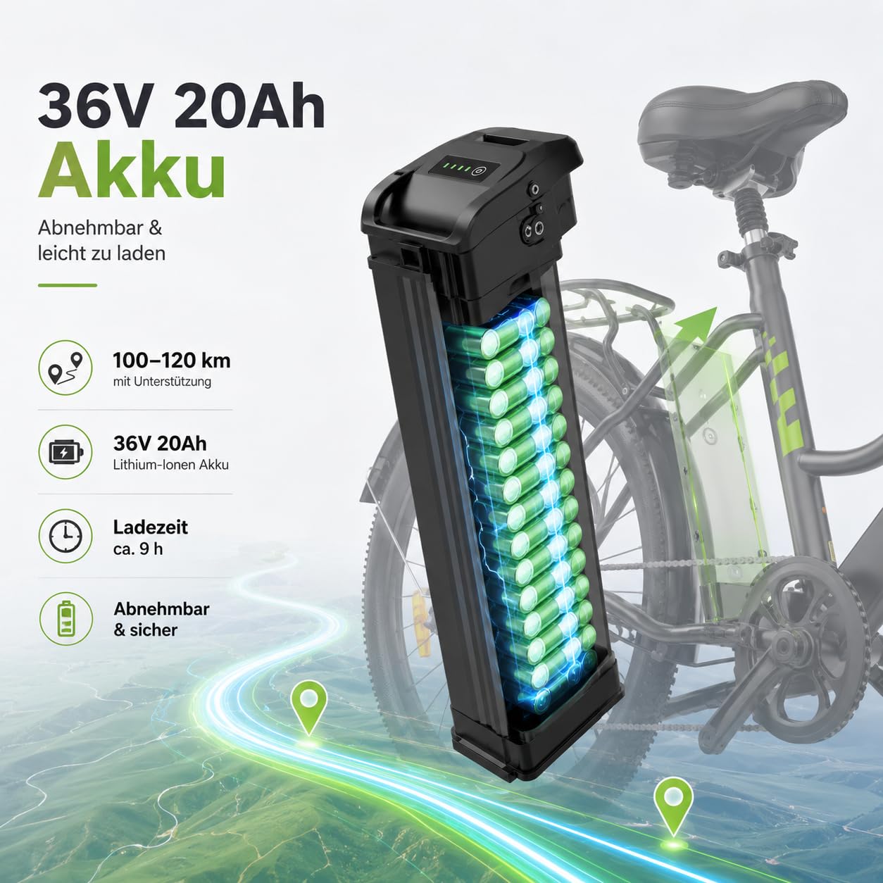 E-Bike 250W Motor 48V20 Akku 7-Gang mit Federdämpfung Scheibenbremsen | 25 km/h Höchstgeschwindigkeit, 100-120 km Reichweite, Scheibenbremsen, Herren & Damen, Stadt & Gelände