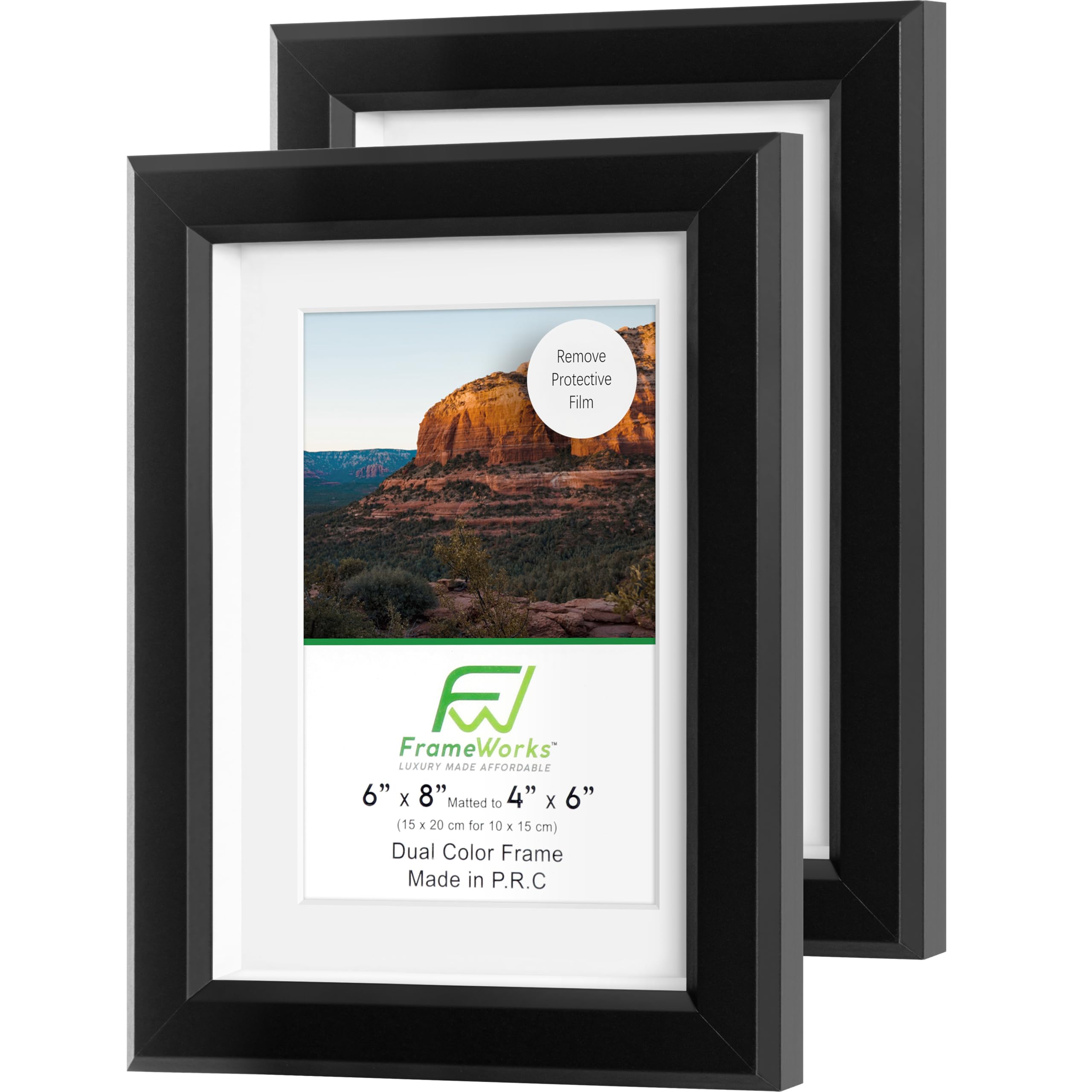 FrameWorks 2-pak 1 3/20.3 cm grube czarne drewniane ramki na zdjęcia 15 cm x 20 cm ze zdejmowaną białą matą do zdjęć 10 cm x 15 cm