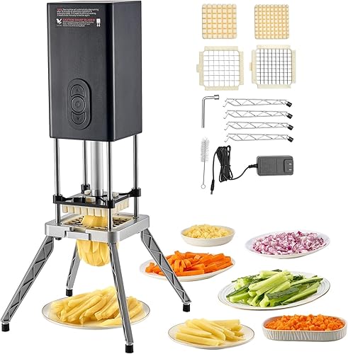 VEVOR Cortador comercial de papas fritas, cortador de vegetales y frutas de acero inoxidable con hoja de 1/2 pulgada y 3/8 pulgadas con 2 cuchillas