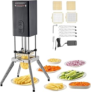VEVOR Commercial French Fry Cutter, 1/2-Inch 3/8-Inch Blade Stainless Steel Vegetable Fruit Chopper with 2 Replacement Blades, Electric Potato Slicer Dicer for Restaurants & Home Kitchen