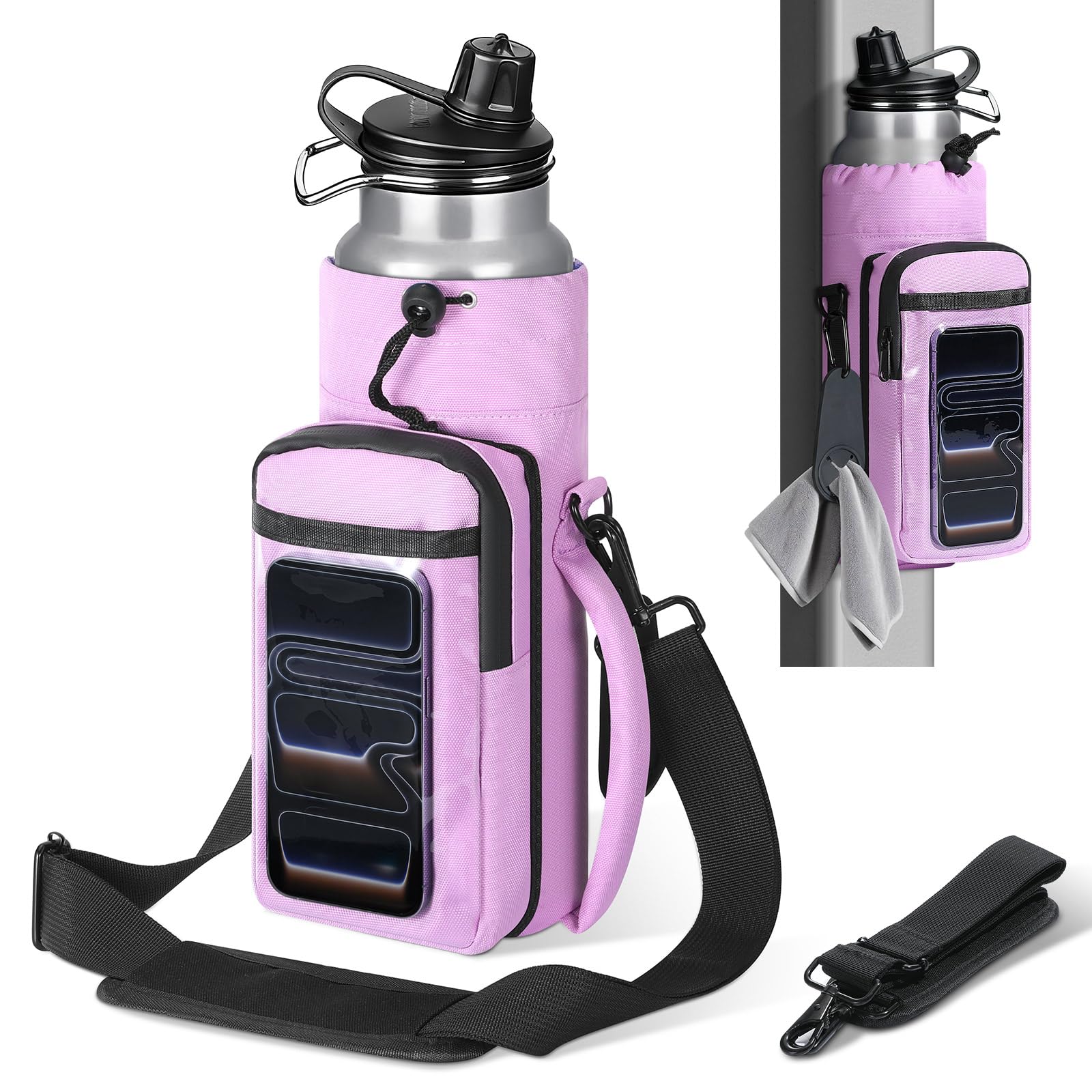 MoKo Magnetic Gym Bag, Magnetic Water Bottle Holder with Clear Phone Pouch, Built-in 4 Magnets Fitness Bag for Men and Women Compatible with Most