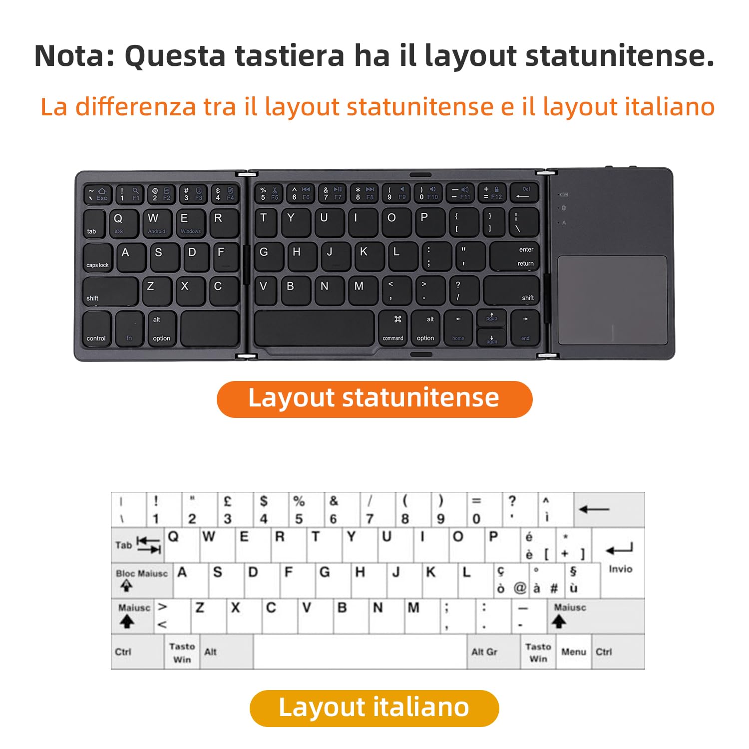 Mcbazel Tastiera Pieghevole Bluetooth 5.0 Senza Fili on Touchpad, Tastiera Portatile Senza fili Ricaricabile per PC, Tablet, Android, iPhone, Windows, Mac, iOS, iPad, Layout US