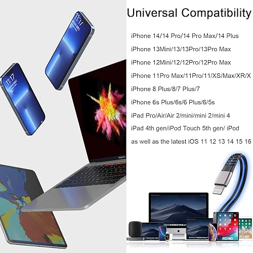 Miniatura 6 de Haydyson Cable Lightning largo de 6 pies, certificado MFi Cargador de iPhone LED con luz de respiración para carga rápida compatible con iPhone 14