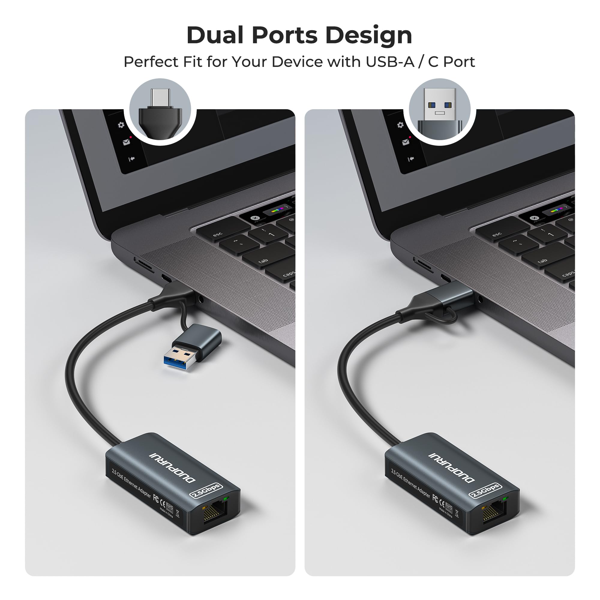 Adattatore da USB a Ethernet, adattatore di rete da USB C a RJ45 2.5 Gigabit LAN, custodia in alluminio, adattatore Ethernet per laptop, MacBook Pro/Air, Surface Pro, iPad, XPS, Windows 11/10
