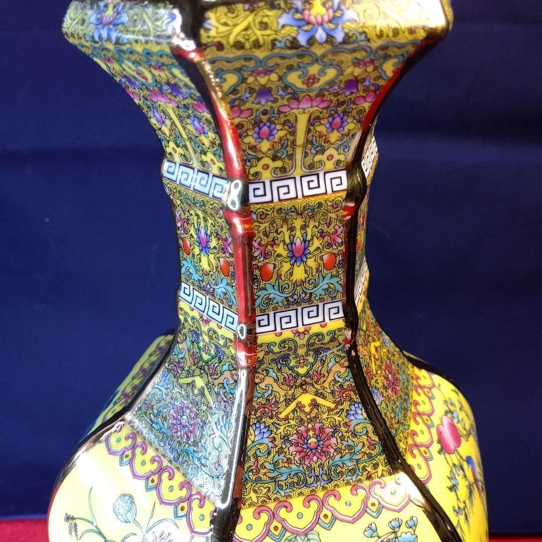 中国花瓶　乾隆年花鳥草図六角鉢 中国花瓶 乾隆年花鳥草図六角鉢 中国花瓶 乾隆年花鳥草図六角鉢 乾隆