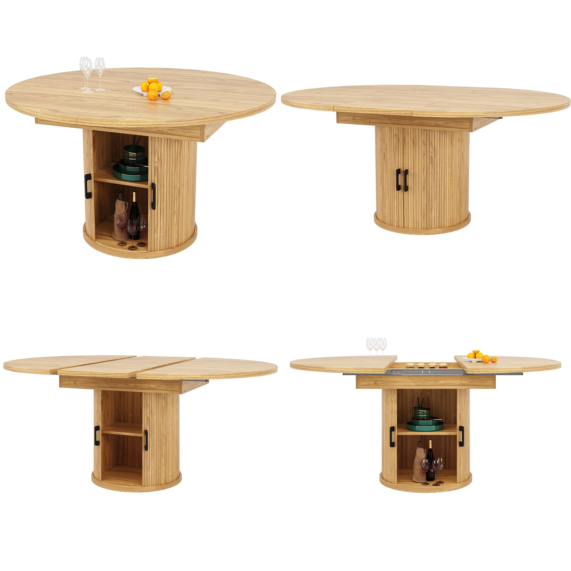 Esstisch ausziehbar, Esszimmertisch, Küchentisch, ausziehbare Tischplatte Runder Esstisch, ausziehbar zu oval, 118-158 cm, Platz für bis zu 6 Personen (Holzfarbe)