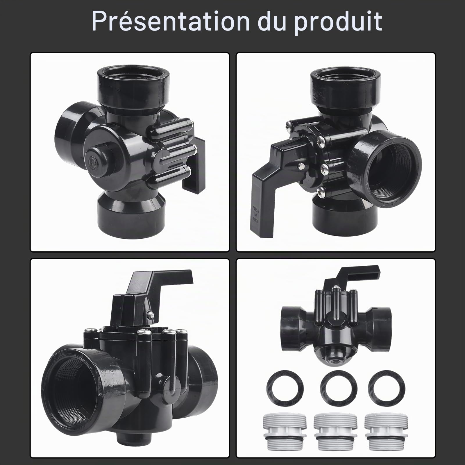 Vannes de dérivation de piscine à 3 voies pour piscine, spa, vanne de dérivation d'eau de 3,8 cm, connecteur de contrôle du débit d'eau avec ouverture filetée pour pièces d'équipement