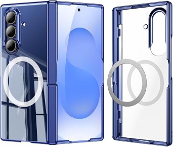 Kaiiecal for Galaxy Z Fold 7 Case [Fit for Magsafe] [Anti-Yellowing] [Built-in Screen Protector & Kickstand] [Hinge Protection] Shockproof Protective Transparent Phone case for Z Fold7, Clear Blue