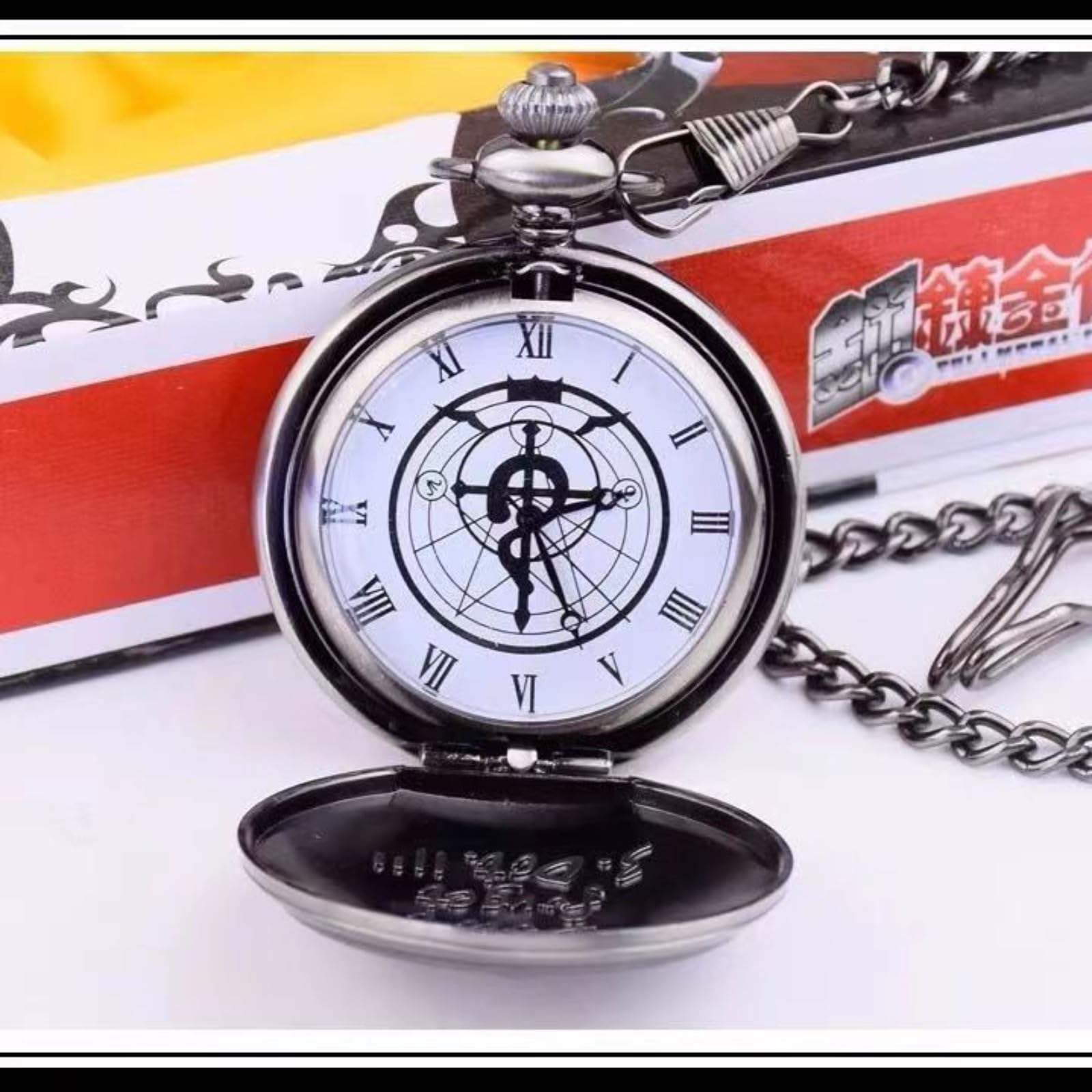 Relojes de Bolsillo, Reloj de Bolsillo Vintage, Reloj alquimia Acero(Silver Thick Chain)