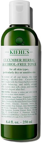 Kiehl's Cucumber Herbal Alcohol-Free Toner, Gentle Facial Toner for Dry & Sensitive Skin, Leaves Skin Feeling Fresh, with Cucumber Extract, Paraben-free, Non-drying Formula, Fragrance-free - 8.4 fl oz