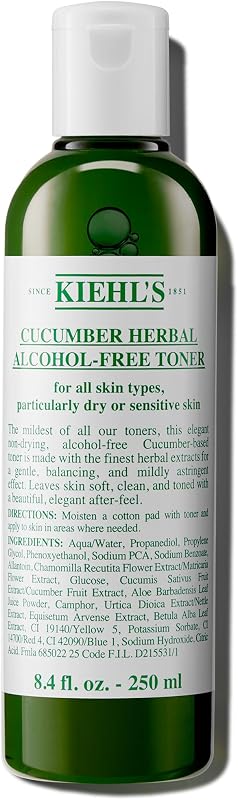 Tónico sin alcohol a base de hierbas de pepino | Tónico facial que deja la piel con una sensación fresca - Fórmula con extracto de pepino - Adecuado para pieles secas y sensibles