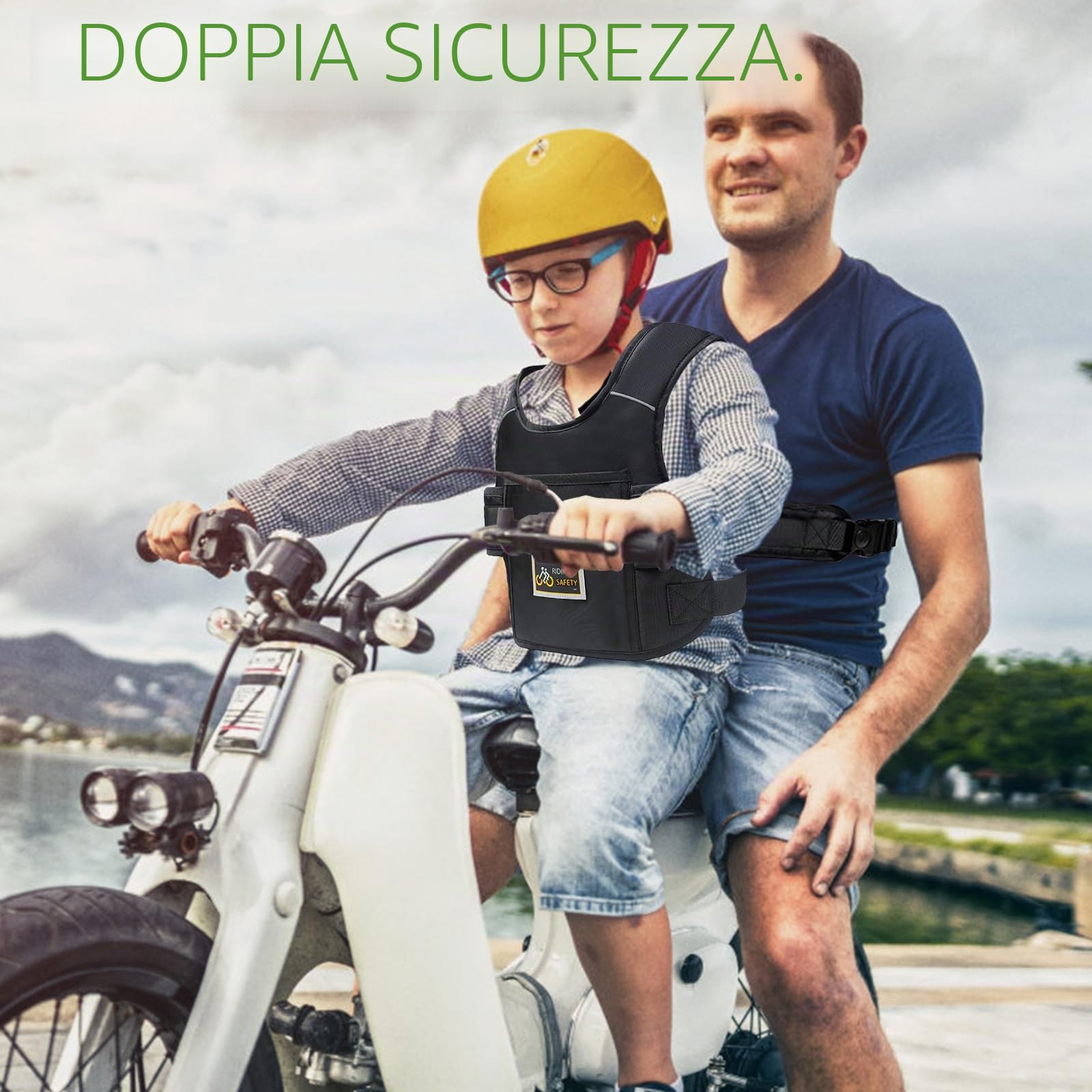 Cintura di sicurezza per motocicli per bambini regolabile con strisce riflettenti 3-12 anni