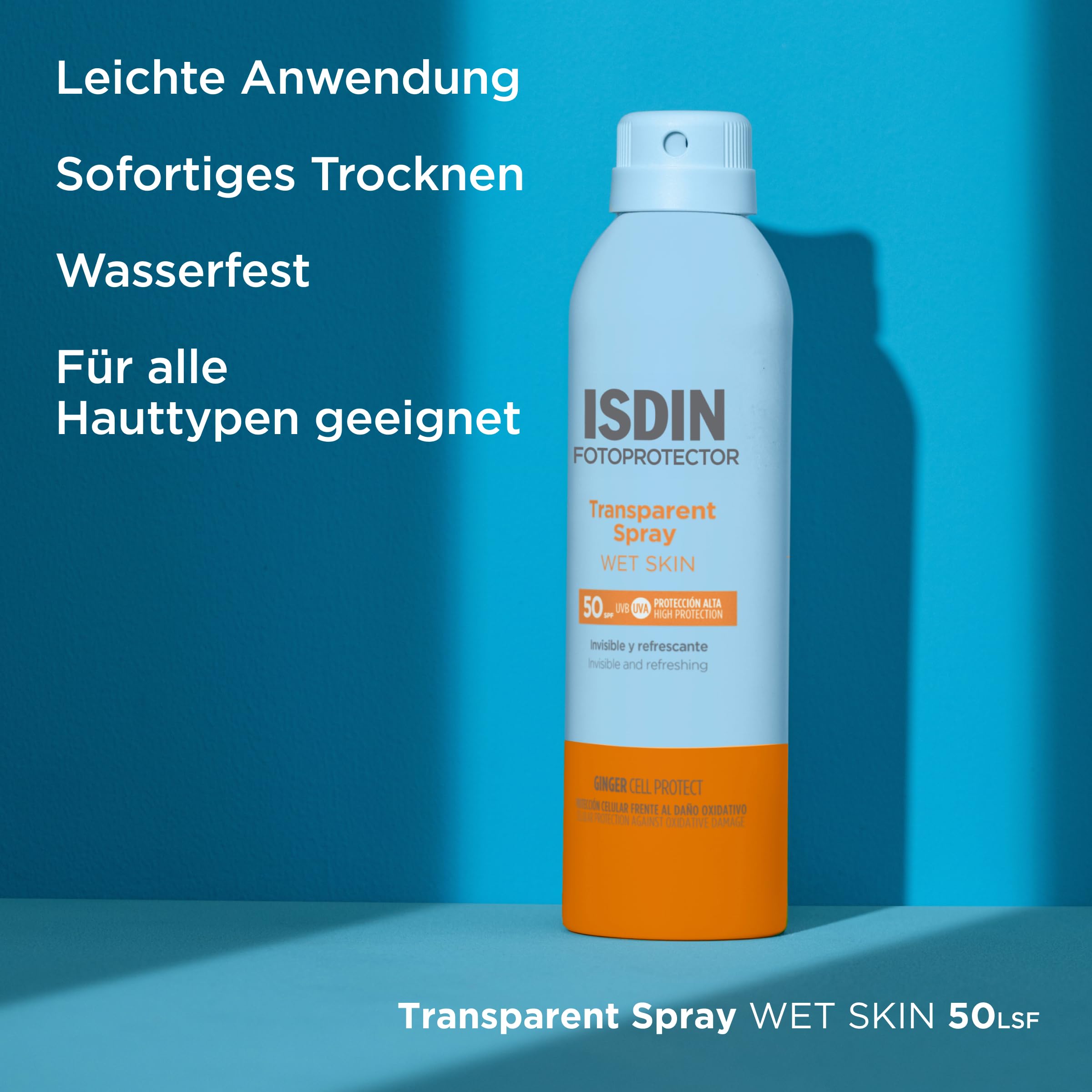 Fotoprotección Isdin DE Fotoprotector Wet Skin Transparent Spray LSF 50 (250ml) Wasserfest und Wet Skin unsichtbarer und leichter Lichtschutz