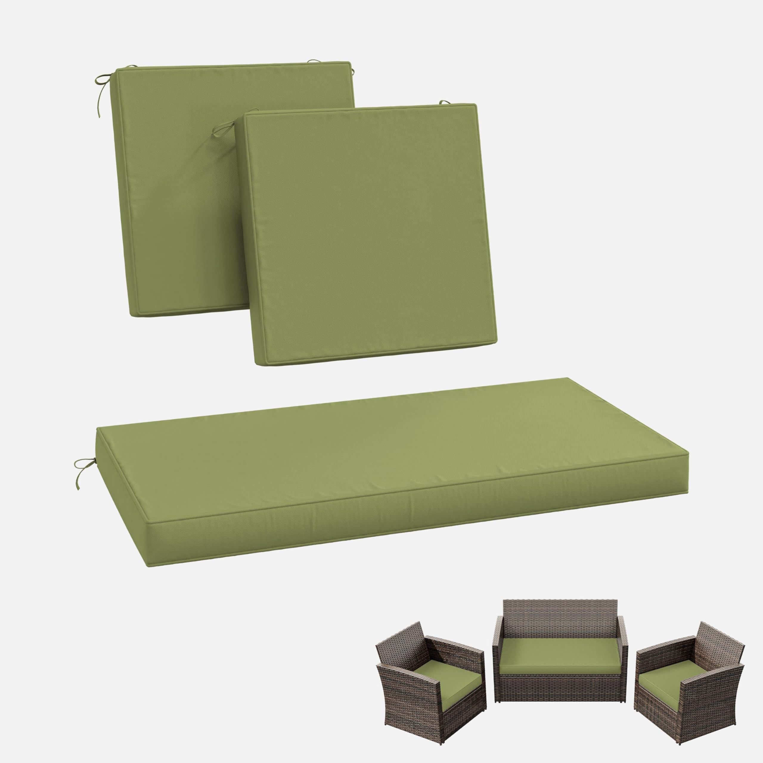 Kimunuk 3 Pack Outdoor Replacement Cushions,36L x 18W x 3H,18L x 18W x 3H inch, High-Elastic Replacement Sponge for 4-Seater Water-Resistant Patio/