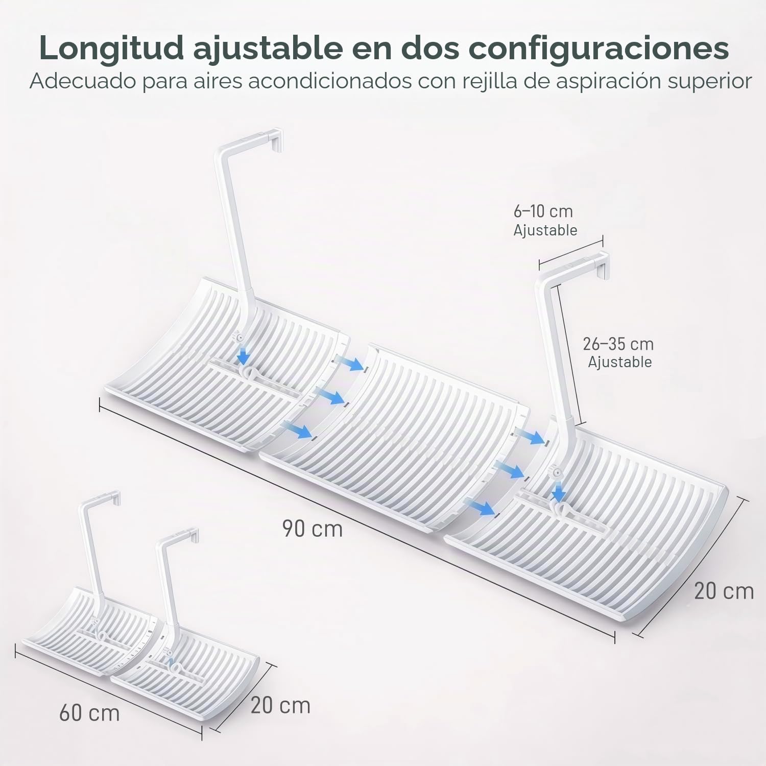 Deflector Aire Acondicionado Split, Desviador de Aire Climatizador Universal Anti-Soplo con Rejilla, Deflector para Aire Acondicionado Ajustable 180° para Hogar y Oficina